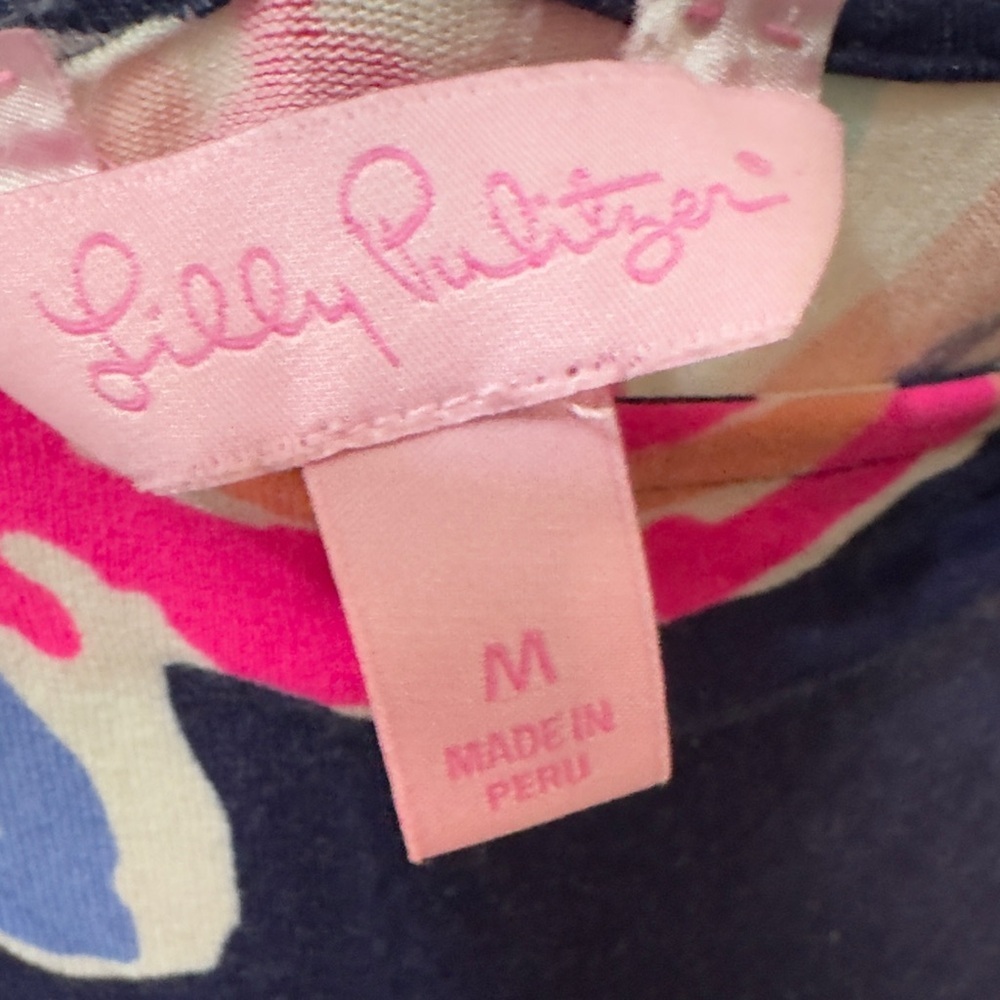 532 Lilly Pulitzer | EUC Peru 100% cotton Navy Floral 3/4 Sleeve Dress (size M) - Picture 8 of 11